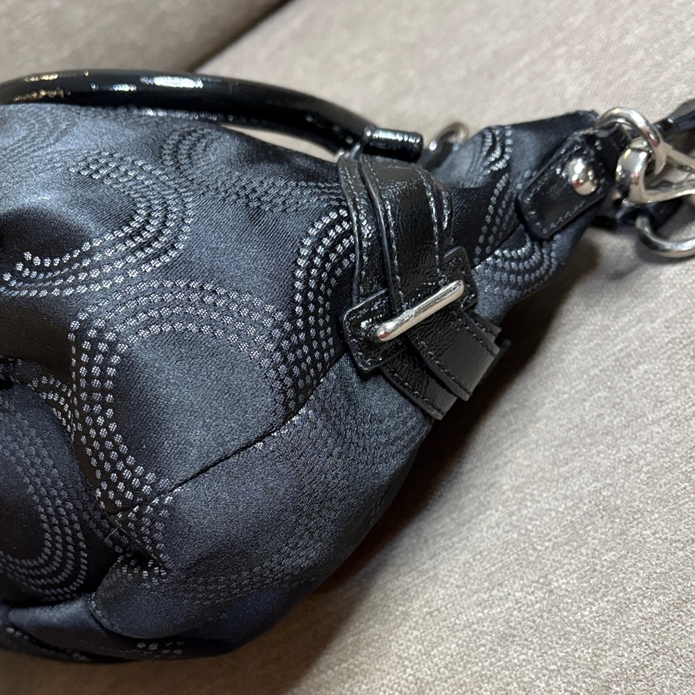 Coach Black Signature Dome Satchel with Patent Trim - Picture 9 of 12